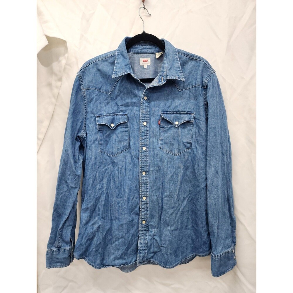Levis Western Denim Shirt Pearl Snaps Mens Sz XL Good Condition